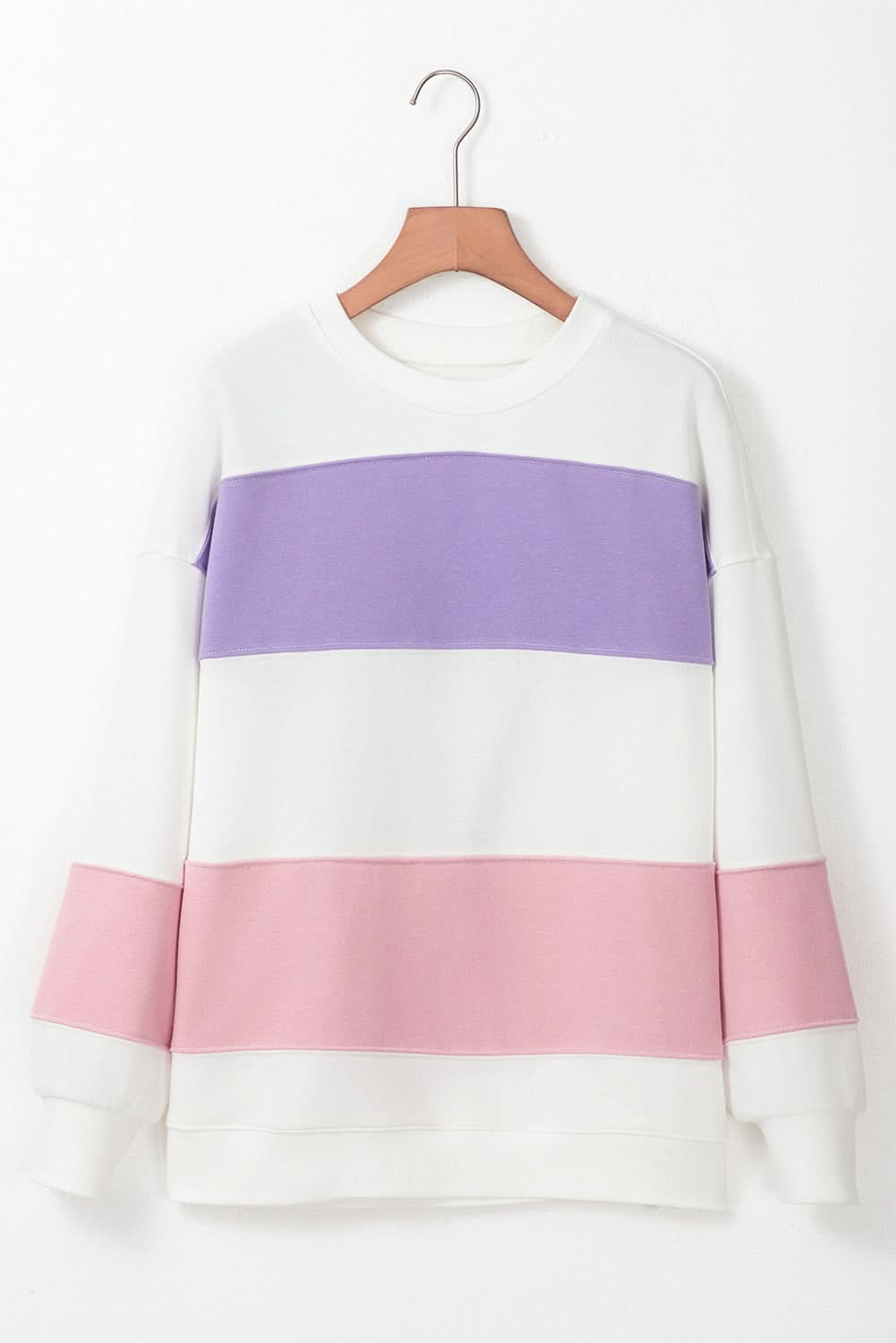 Beige Colorblock Patchwork Drop Shoulder Crewneck Sweatshirt - Love Salve